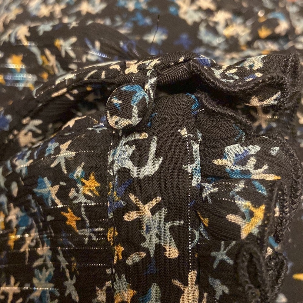 Donna Morgan Jade Black Small Floral Print Long Sleeves Ruffles Zip Dress Size 4 - Picture 11 of 11